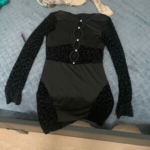 Black Long Sleeve Dress with Leopard Print